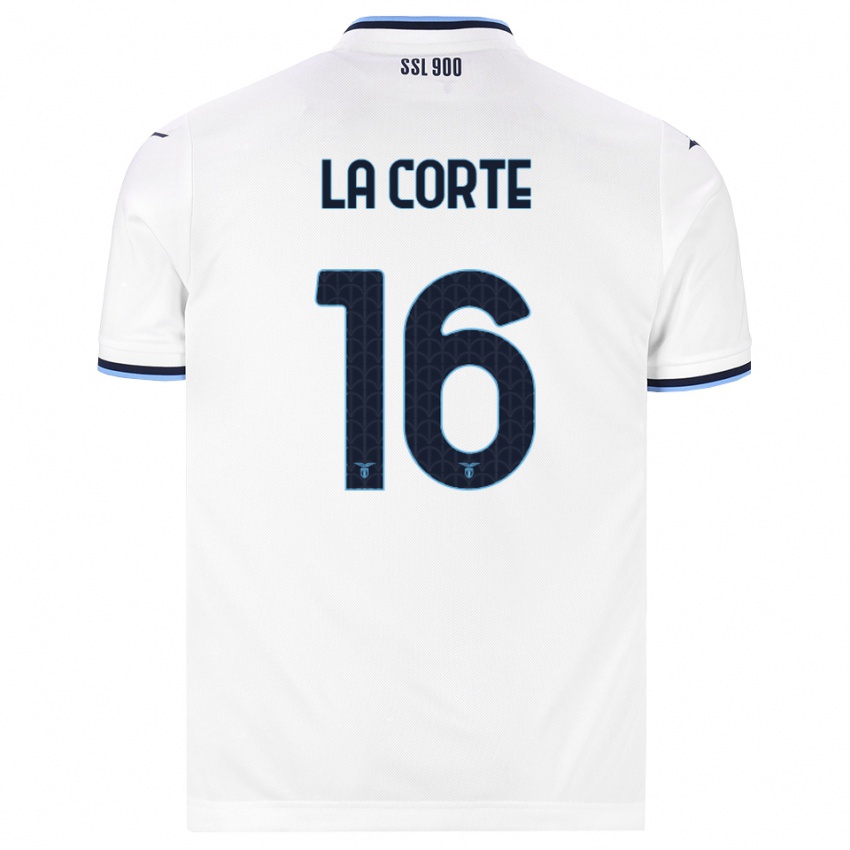 ילדים Pietro La Corte #16 לבן כחול כהה הרחק ג'רזי 2026/27 חולצה קצרה