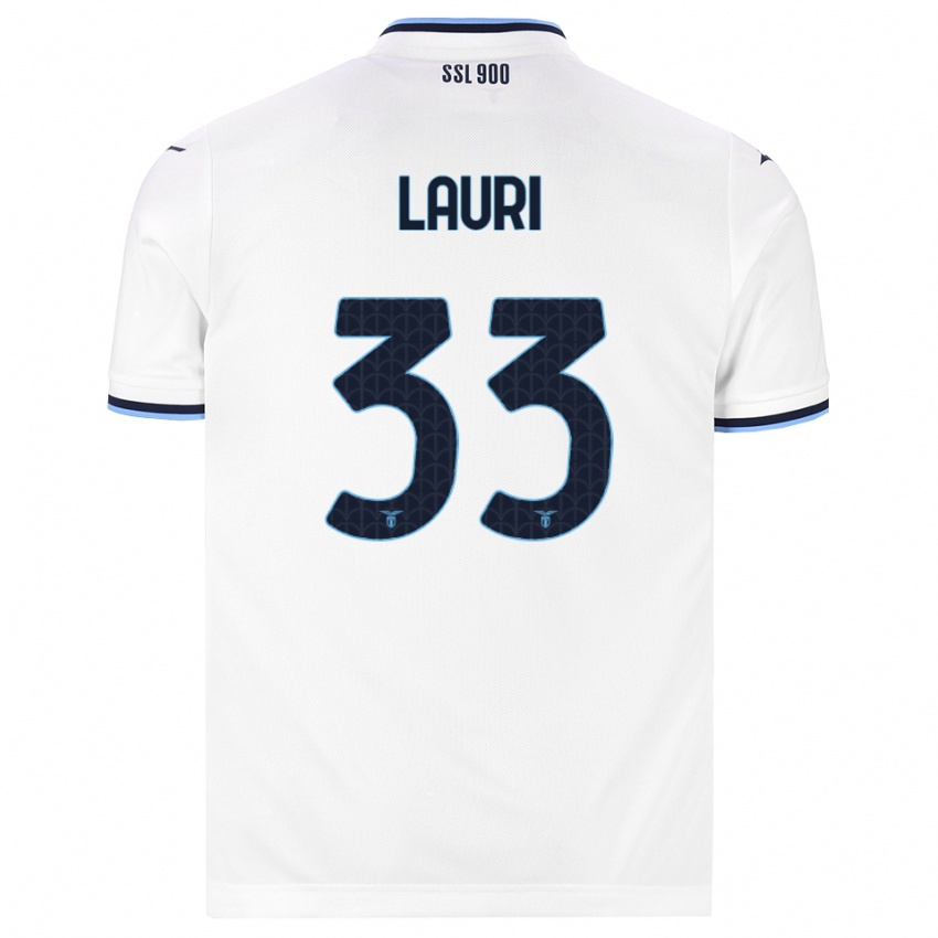 ילדים Giacomo Lauri #33 לבן כחול כהה הרחק ג'רזי 2026/27 חולצה קצרה