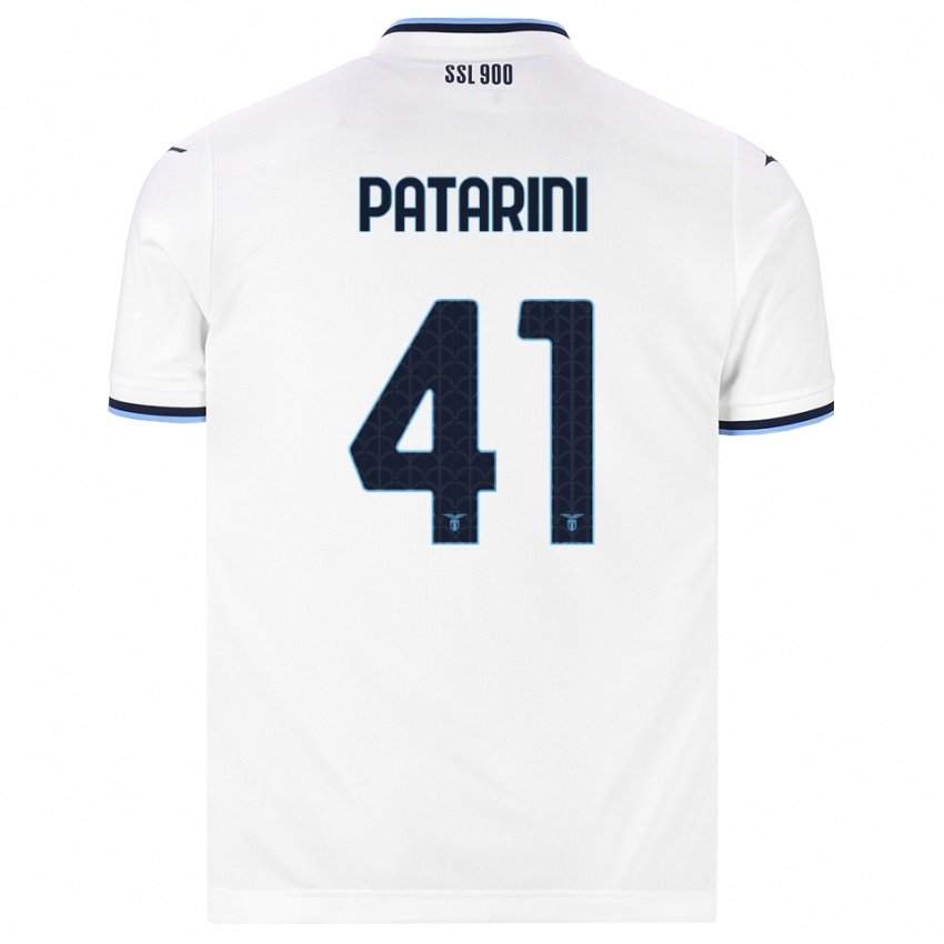 ילדים Riccardo Patarini #41 לבן כחול כהה הרחק ג'רזי 2026/27 חולצה קצרה