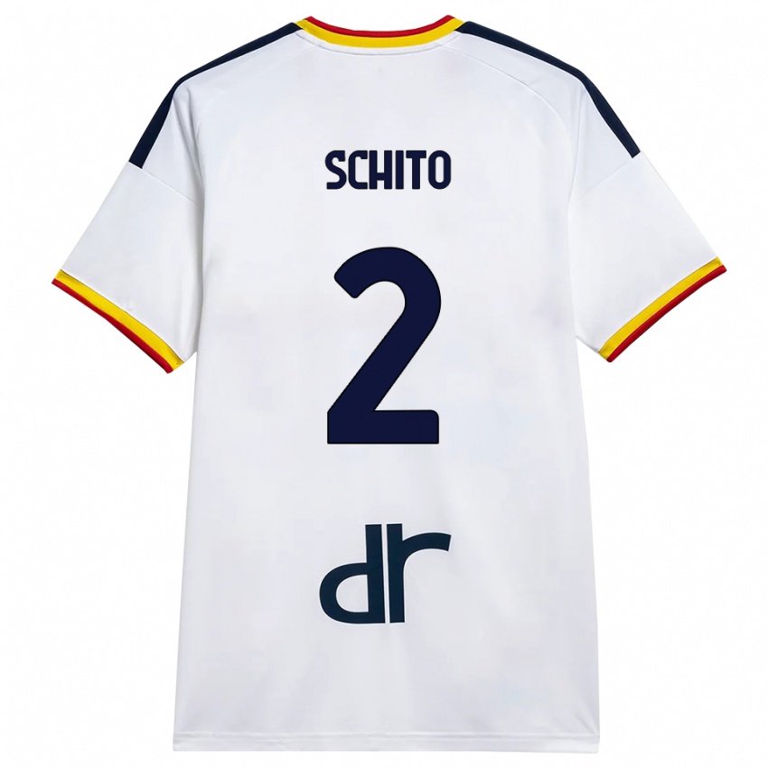 ילדים Andrea Schito #2 לבן צהוב אדום הרחק ג'רזי 2026/27 חולצה קצרה