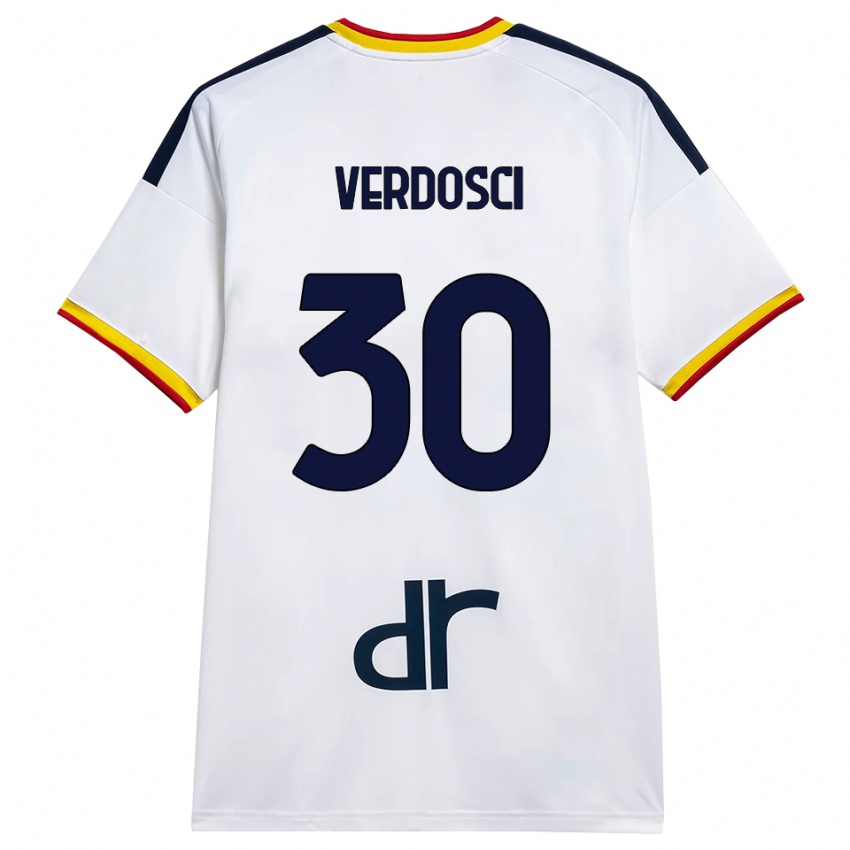 ילדים Simone Verdosci #30 לבן צהוב אדום הרחק ג'רזי 2026/27 חולצה קצרה