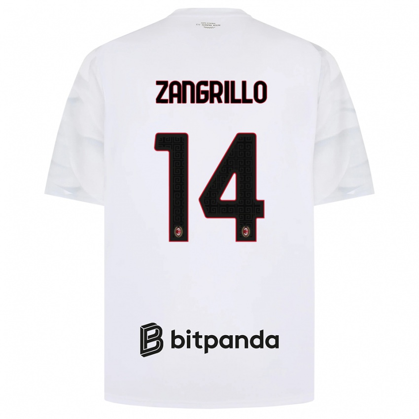 ילדים Giacomo Zangrillo #14 לבן אדום שחור הרחק ג'רזי 2026/27 חולצה קצרה
