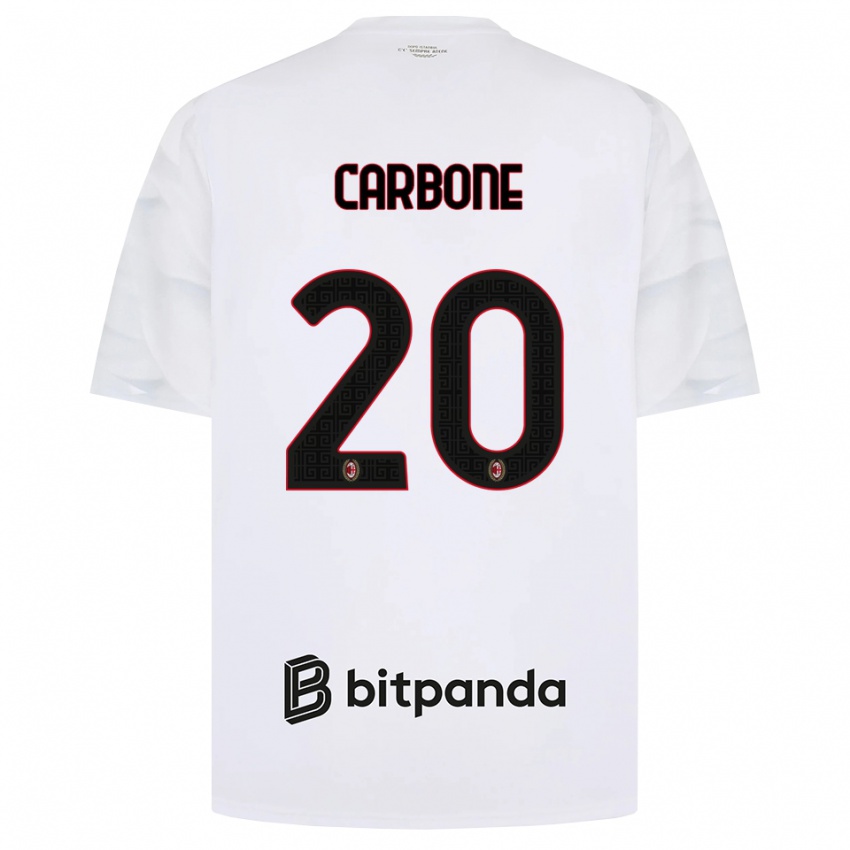 ילדים Emanuele Carbone #20 לבן אדום שחור הרחק ג'רזי 2026/27 חולצה קצרה