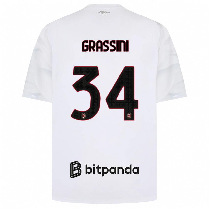 ילדים Riccardo Grassini #34 לבן אדום שחור הרחק ג'רזי 2026/27 חולצה קצרה