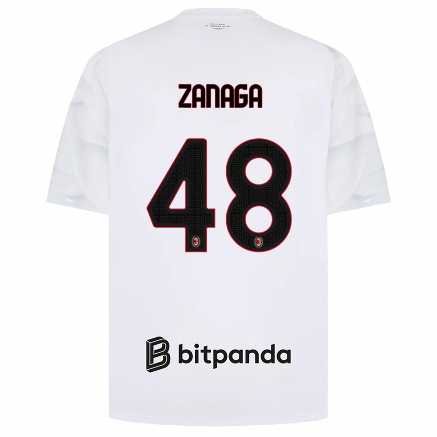 ילדים Edoardo Zanaga #48 לבן אדום שחור הרחק ג'רזי 2026/27 חולצה קצרה