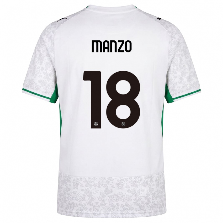 ילדים Luca Manzo #18 לבן שחור ירוק הרחק ג'רזי 2026/27 חולצה קצרה