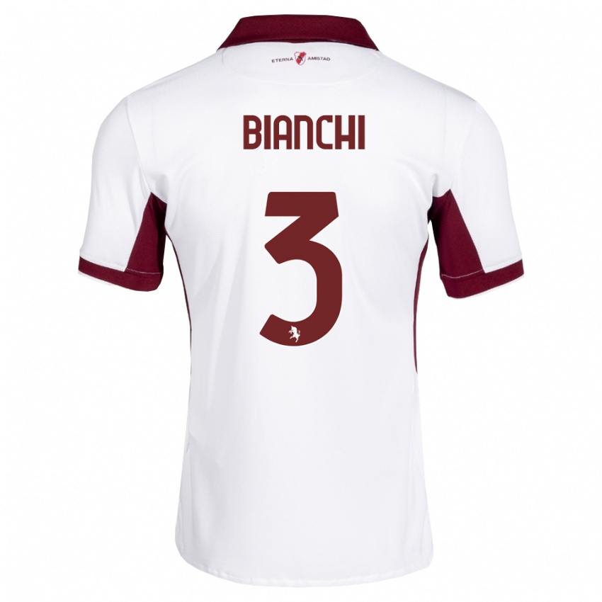 ילדים Riccardo Bianchi #3 בורדו לבן אדום הרחק ג'רזי 2026/27 חולצה קצרה