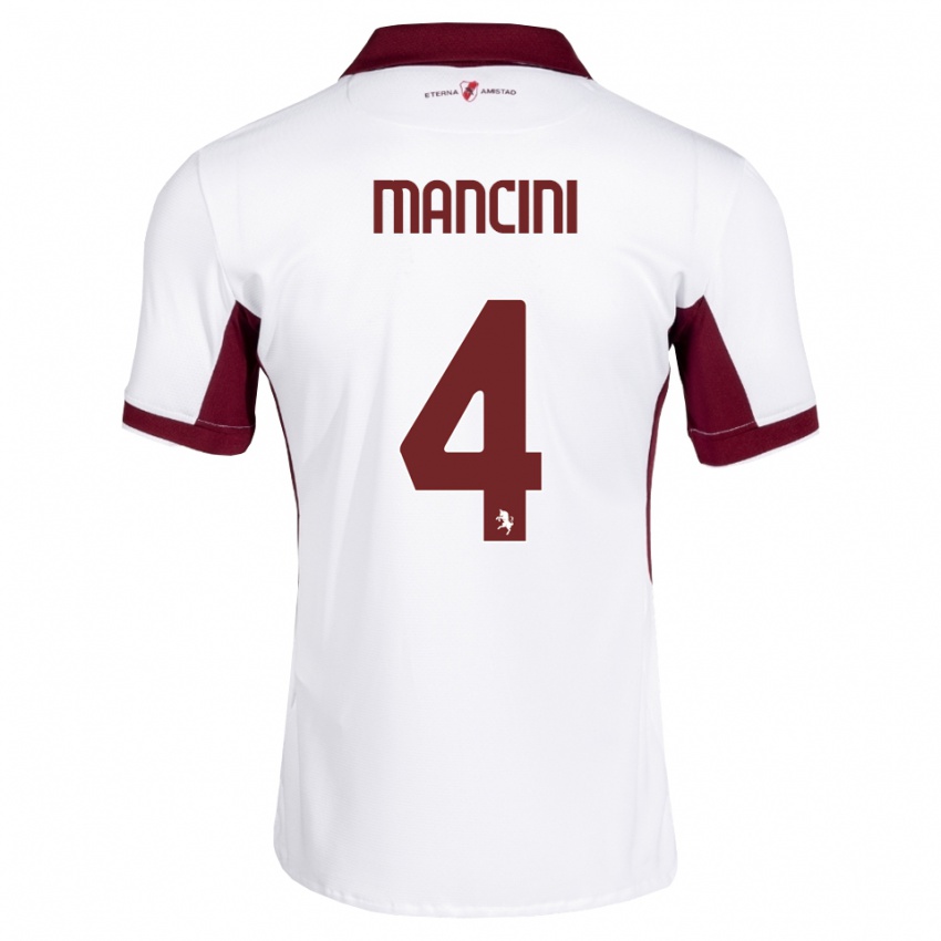 ילדים Luca Mancini #4 בורדו לבן אדום הרחק ג'רזי 2026/27 חולצה קצרה