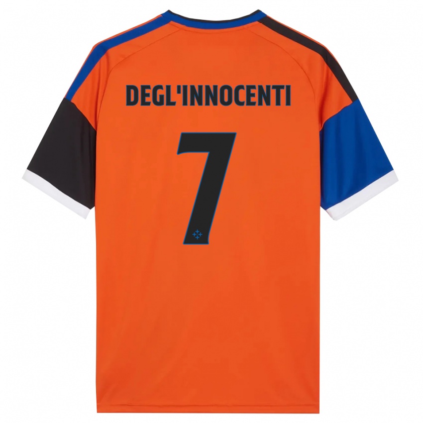 ילדים Tommaso Degl’innocenti #7 כתום כחול שחור לבן הרחק ג'רזי 2026/27 חולצה קצרה