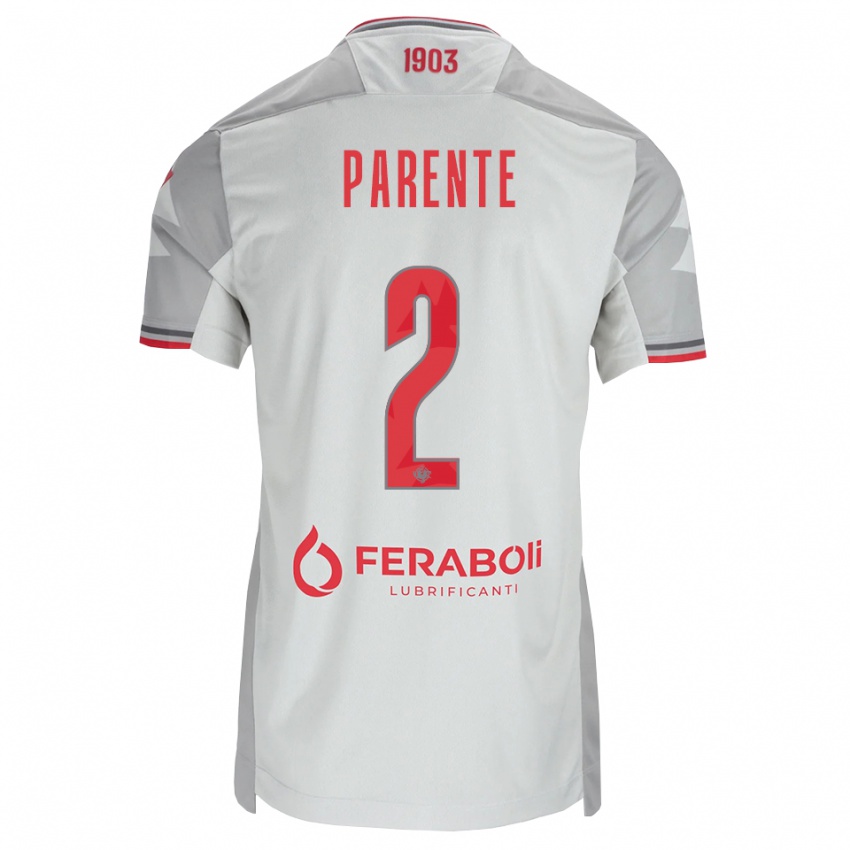 ילדים Mattia Parente #2 אפור לבן אדום הרחק ג'רזי 2026/27 חולצה קצרה