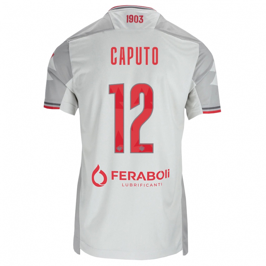 ילדים Simone Caputo #12 אפור לבן אדום הרחק ג'רזי 2026/27 חולצה קצרה