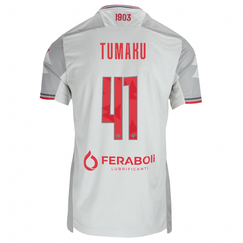 ילדים Niccolò Tumaku #41 אפור לבן אדום הרחק ג'רזי 2026/27 חולצה קצרה