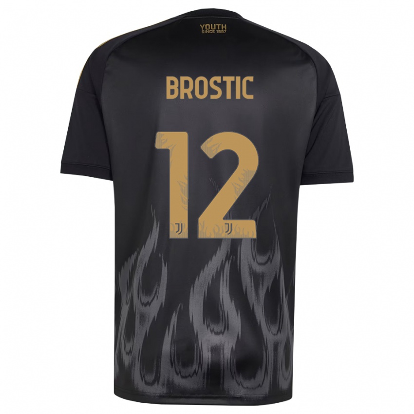 ילדים Gabriel Brostic #12 שחור חום ג'רזי קיט שלישי 2026/27 חולצה קצרה