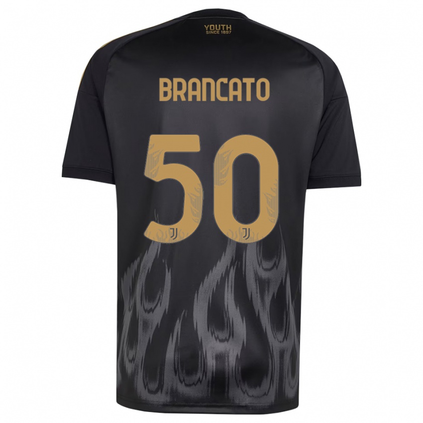 ילדים Alessandro Brancato #50 שחור חום ג'רזי קיט שלישי 2026/27 חולצה קצרה