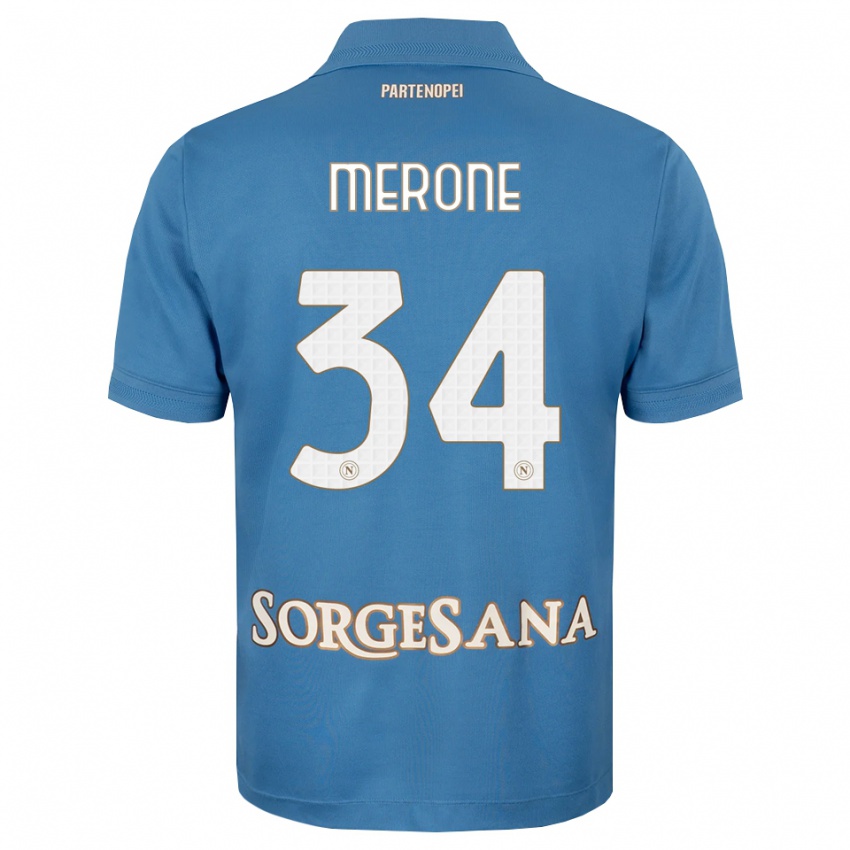 גברים Alessandro Merone #34 כחול ערפיח לבן ג'רזי ביתית 2026/27 חולצה קצרה