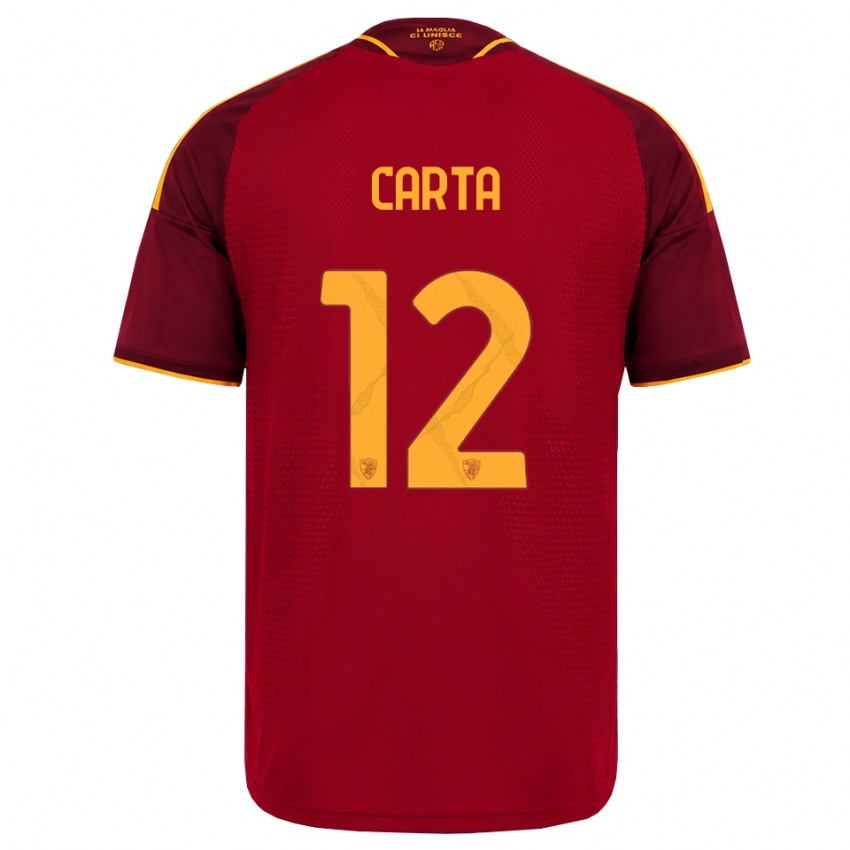 גברים Lorenzo Carta #12 אדום זהוב צהוב ג'רזי ביתית 2026/27 חולצה קצרה