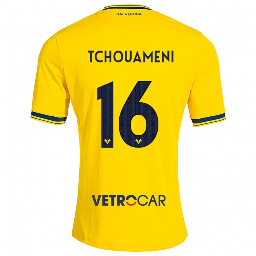גברים Alex Tchouameni #16 צהוב אדום הרחק ג'רזי 2026/27 חולצה קצרה