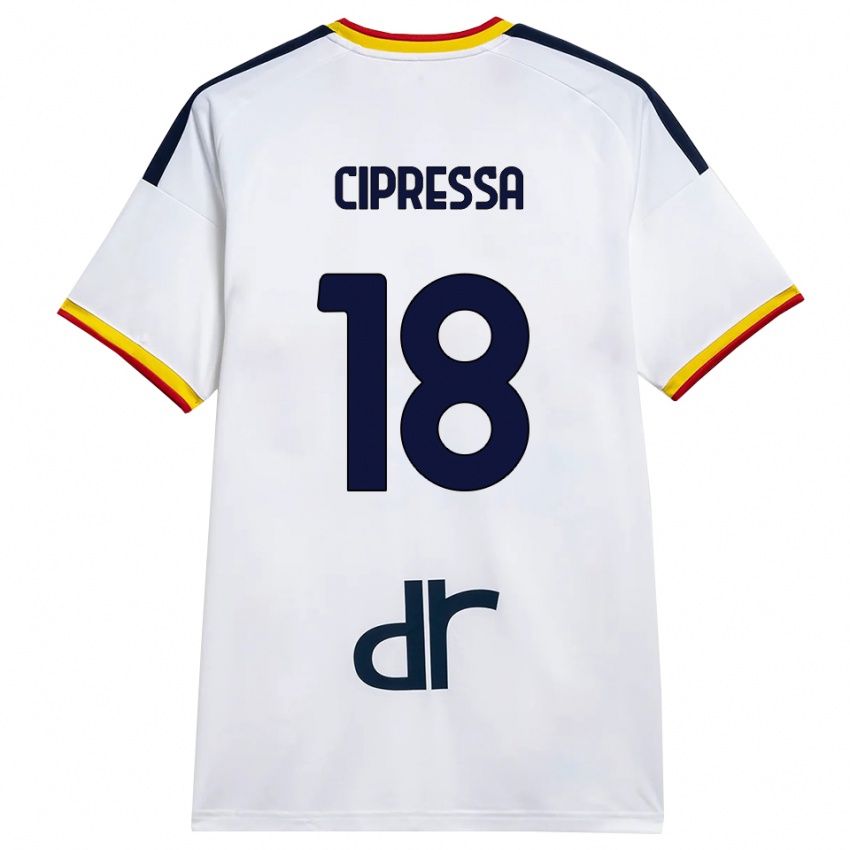 גברים Lorenzo Cipressa #18 לבן צהוב אדום הרחק ג'רזי 2026/27 חולצה קצרה