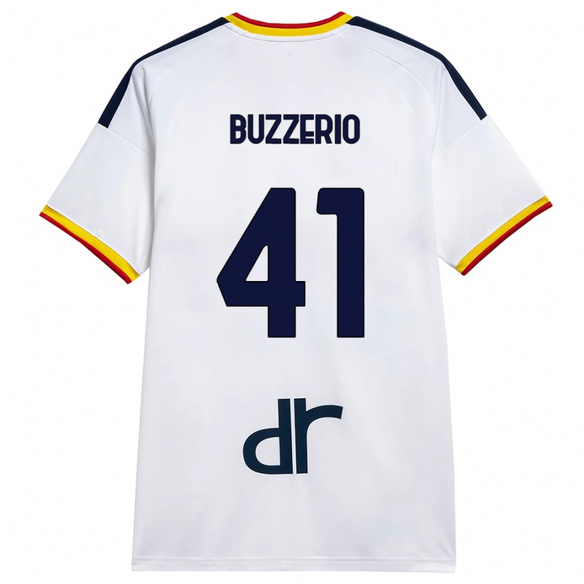 גברים Mattia Buzzerio #41 לבן צהוב אדום הרחק ג'רזי 2026/27 חולצה קצרה