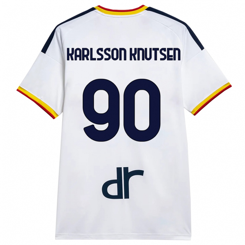 גברים Storm Karlsson Knutsen #90 לבן צהוב אדום הרחק ג'רזי 2026/27 חולצה קצרה