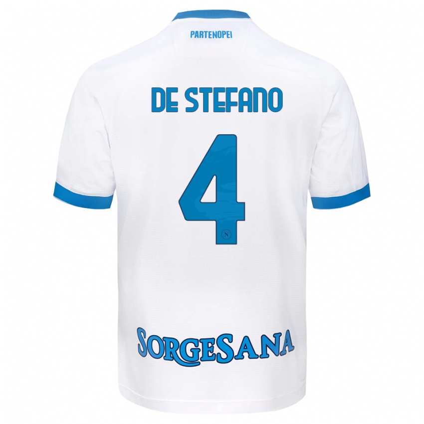 גברים Francesco De Stefano #4 לבן כחול שמיים הרחק ג'רזי 2026/27 חולצה קצרה