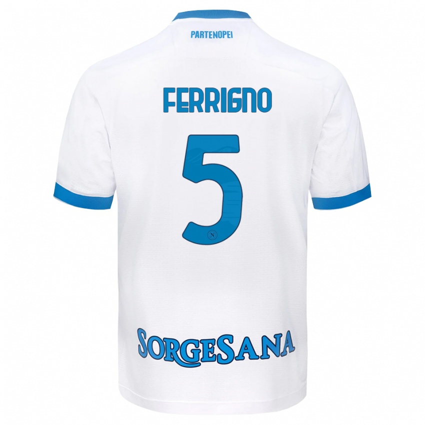 גברים Vincenzo Ferrigno #5 לבן כחול שמיים הרחק ג'רזי 2026/27 חולצה קצרה