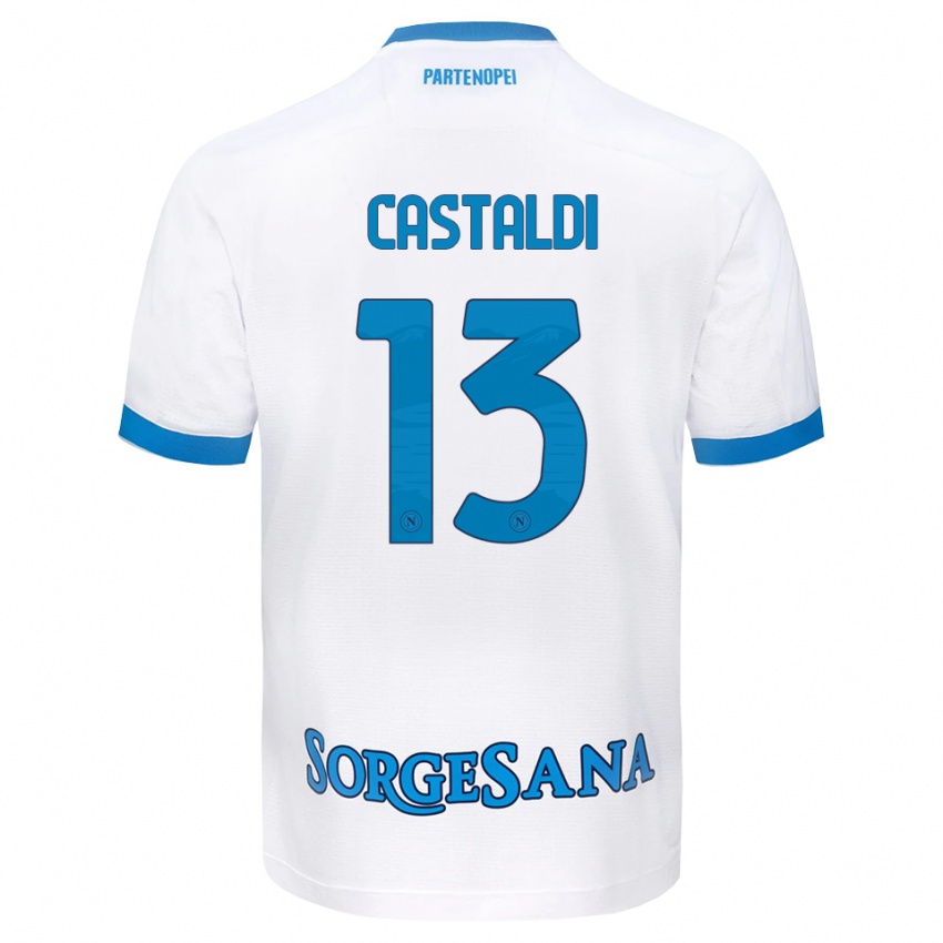 גברים Ciro Castaldi #13 לבן כחול שמיים הרחק ג'רזי 2026/27 חולצה קצרה