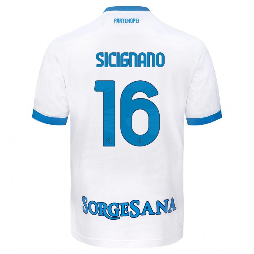 גברים Luigi Sicignano #16 לבן כחול שמיים הרחק ג'רזי 2026/27 חולצה קצרה