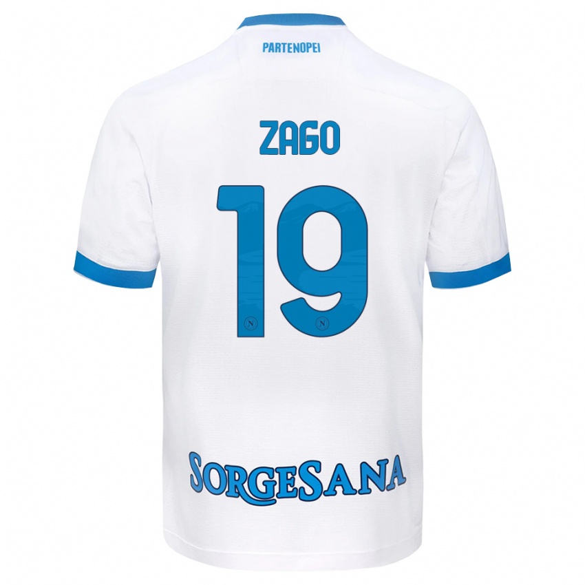 גברים Gabriele Zago #19 לבן כחול שמיים הרחק ג'רזי 2026/27 חולצה קצרה
