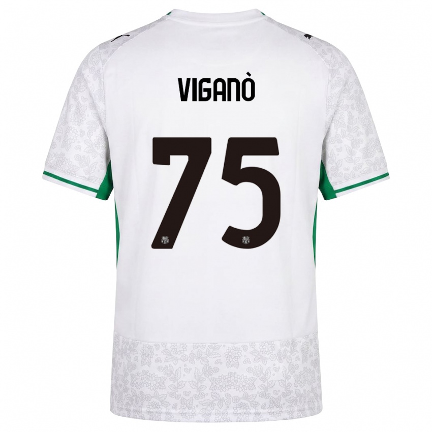 גברים Lorenzo Viganò #75 לבן שחור ירוק הרחק ג'רזי 2026/27 חולצה קצרה