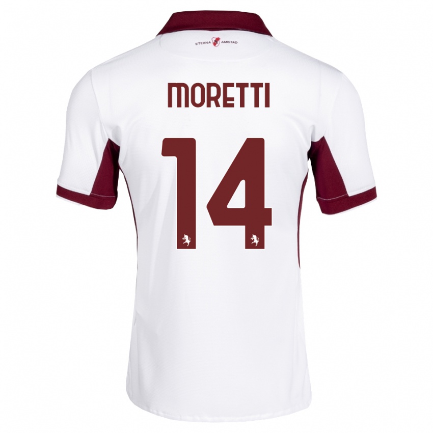 גברים Matias Moretti #14 בורדו לבן אדום הרחק ג'רזי 2026/27 חולצה קצרה