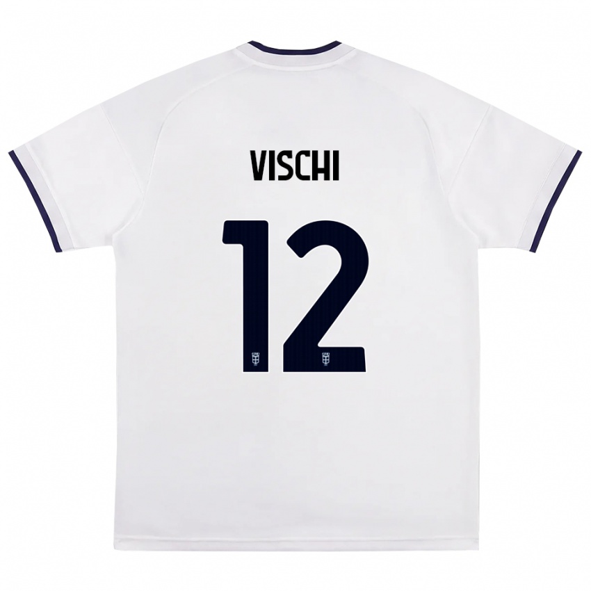 גברים Tommaso Vischi #12 לבן אדום כחול מלכותי הרחק ג'רזי 2026/27 חולצה קצרה