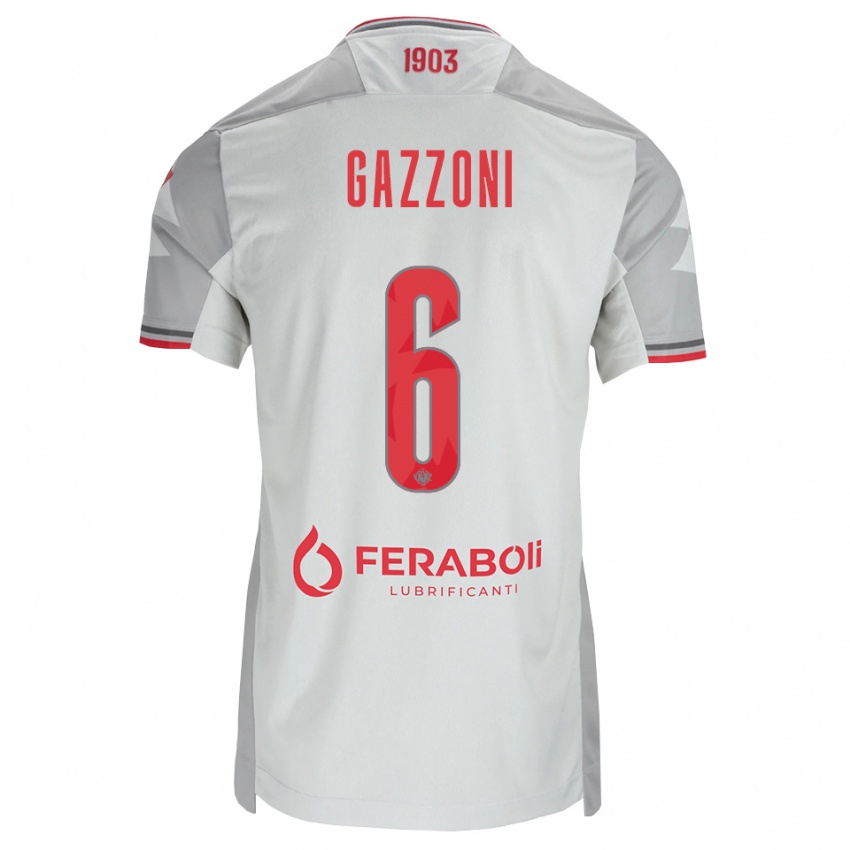 גברים Matteo Gazzoni #6 אפור לבן אדום הרחק ג'רזי 2026/27 חולצה קצרה