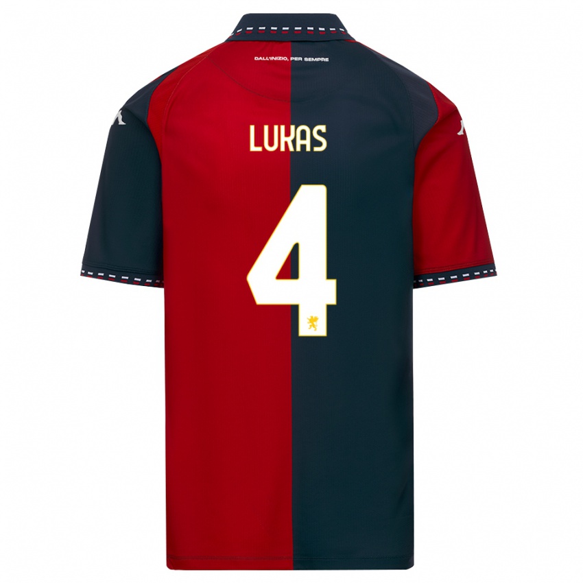 נשים Deividas Lukas #4 אדום שחור לבן ג'רזי ביתית 2026/27 חולצה קצרה