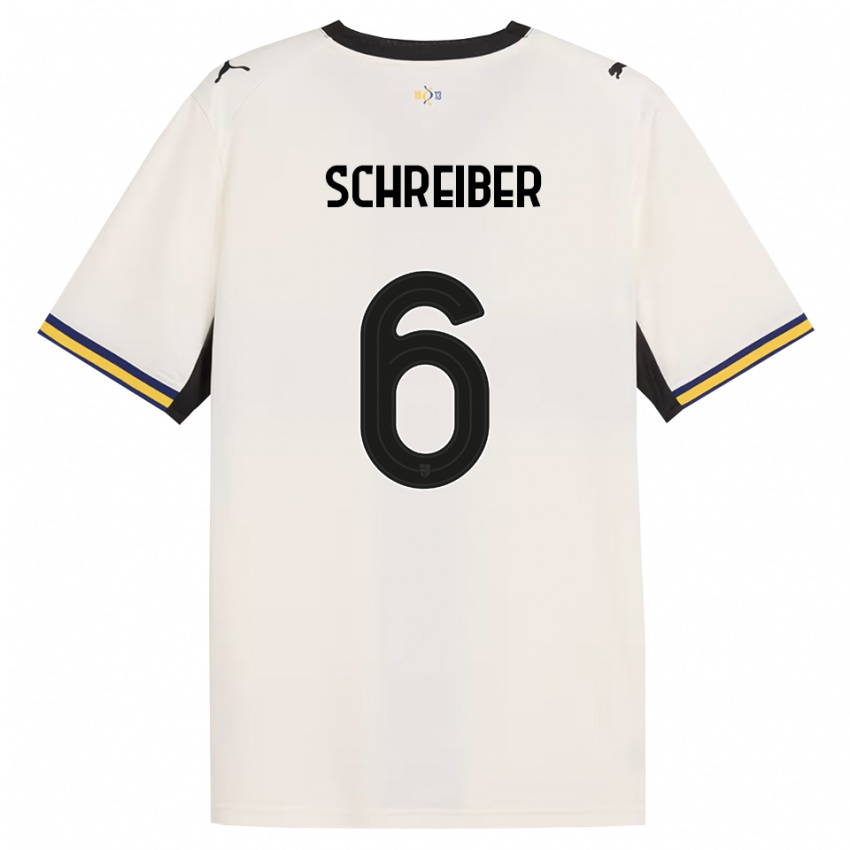 נשים Fabio Schreiber #6 לבן מבריק שחור צהוב ג'רזי ביתית 2026/27 חולצה קצרה