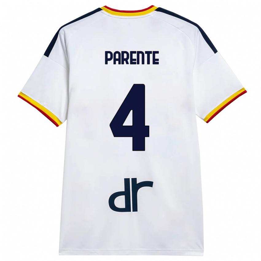 נשים Francesco Parente #4 לבן צהוב אדום הרחק ג'רזי 2026/27 חולצה קצרה