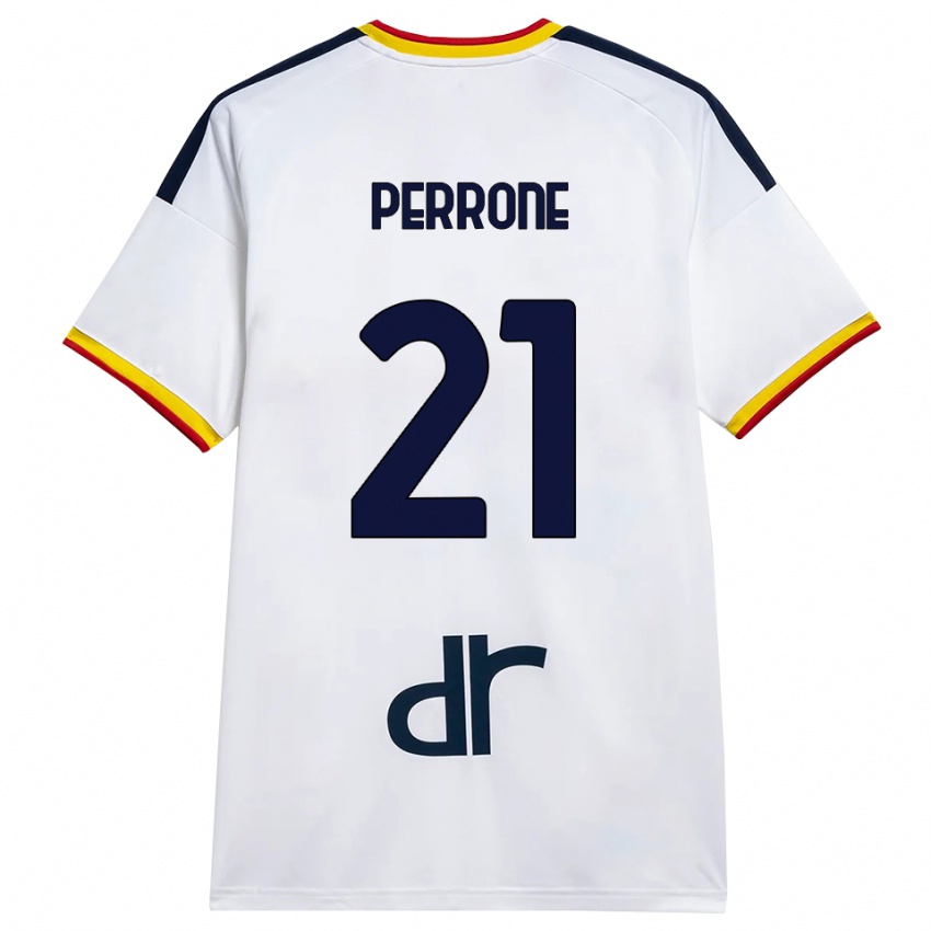 נשים Samuele Perrone #21 לבן צהוב אדום הרחק ג'רזי 2026/27 חולצה קצרה