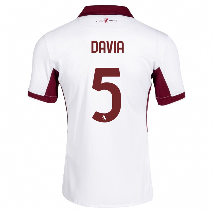 נשים Emiliano Davia #5 בורדו לבן אדום הרחק ג'רזי 2026/27 חולצה קצרה