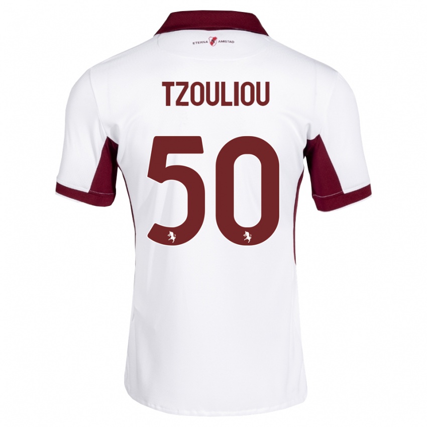 נשים Dimitrianos Tzouliou #50 בורדו לבן אדום הרחק ג'רזי 2026/27 חולצה קצרה