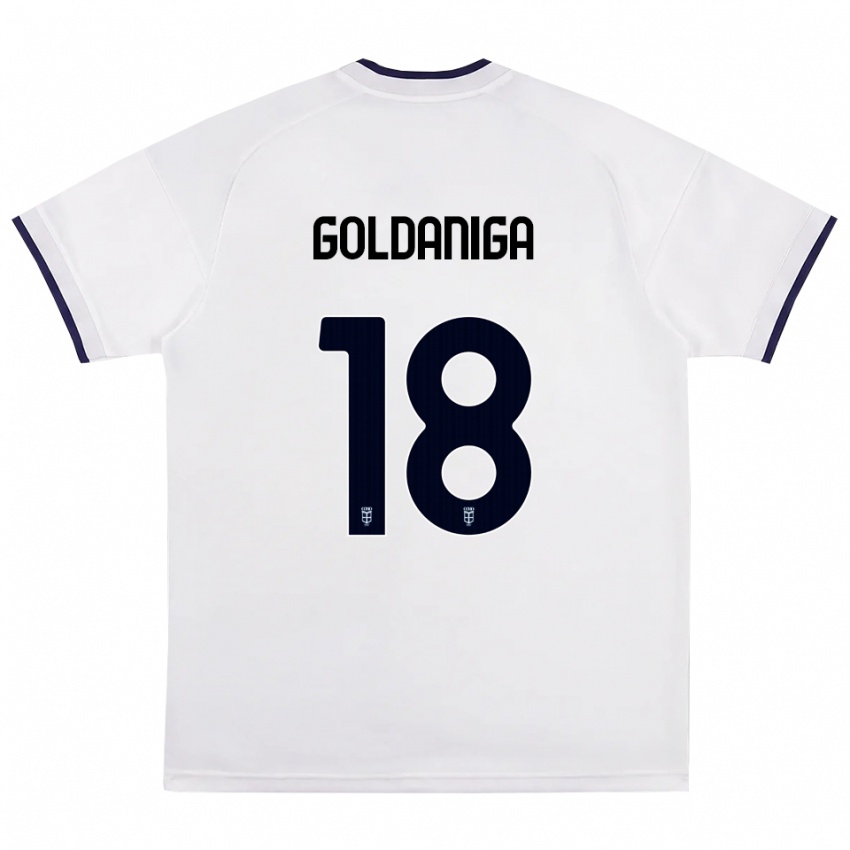 נשים Edoardo Goldaniga #18 לבן אדום כחול מלכותי הרחק ג'רזי 2026/27 חולצה קצרה