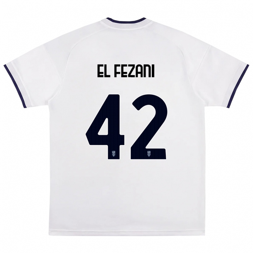 נשים Mohamed El Fezani #42 לבן אדום כחול מלכותי הרחק ג'רזי 2026/27 חולצה קצרה