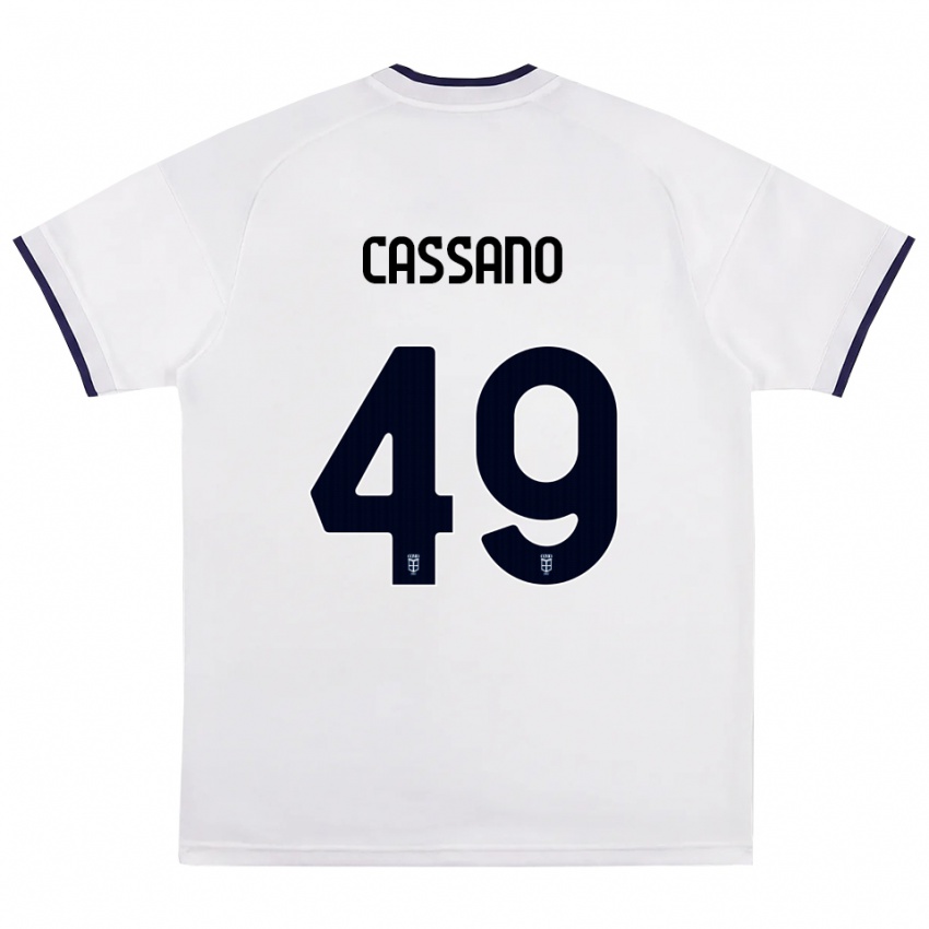 נשים Riccardo Cassano #49 לבן אדום כחול מלכותי הרחק ג'רזי 2026/27 חולצה קצרה