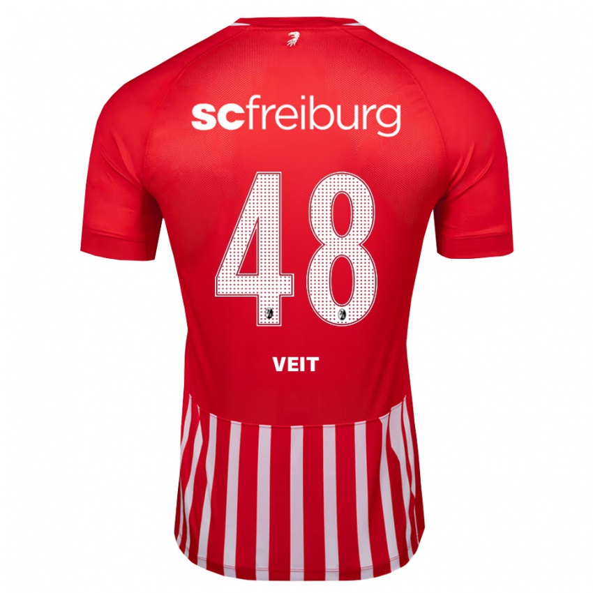 ילדים Jannik Veit #48 אדום לבן שחור ג'רזי ביתית 2026/27 חולצה קצרה