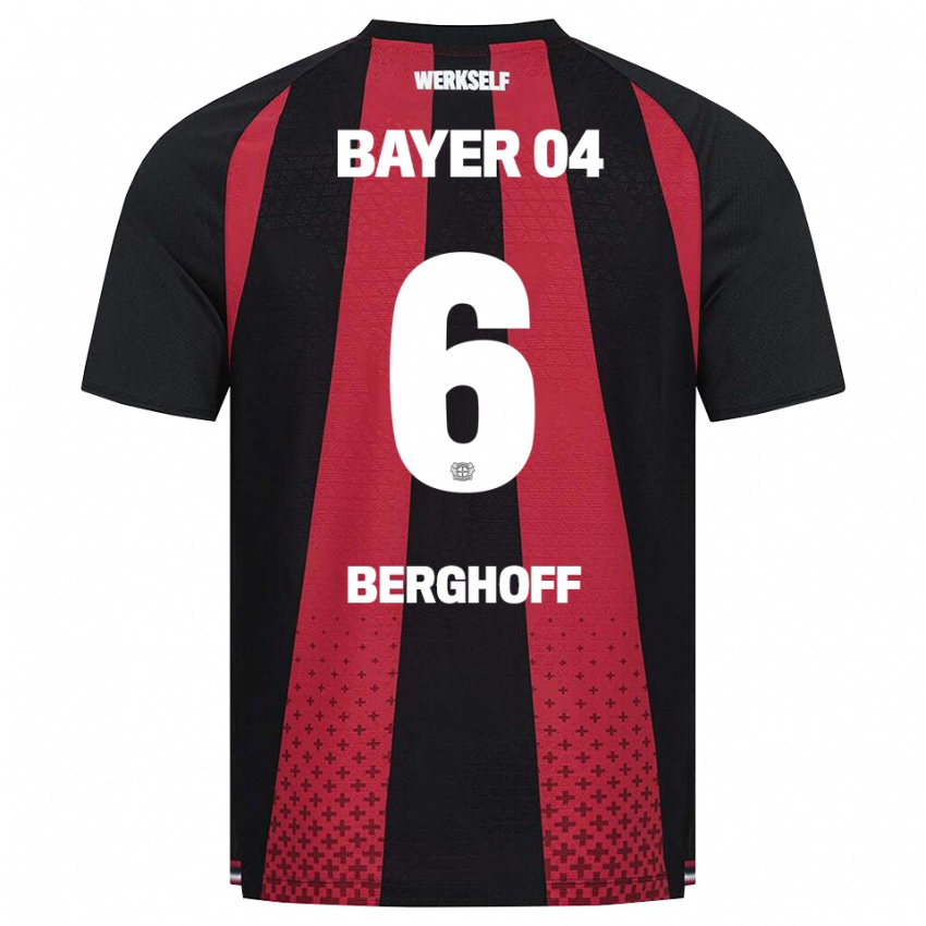 גברים Jonah Berghoff #6 שחור לבן אדום ג'רזי ביתית 2026/27 חולצה קצרה