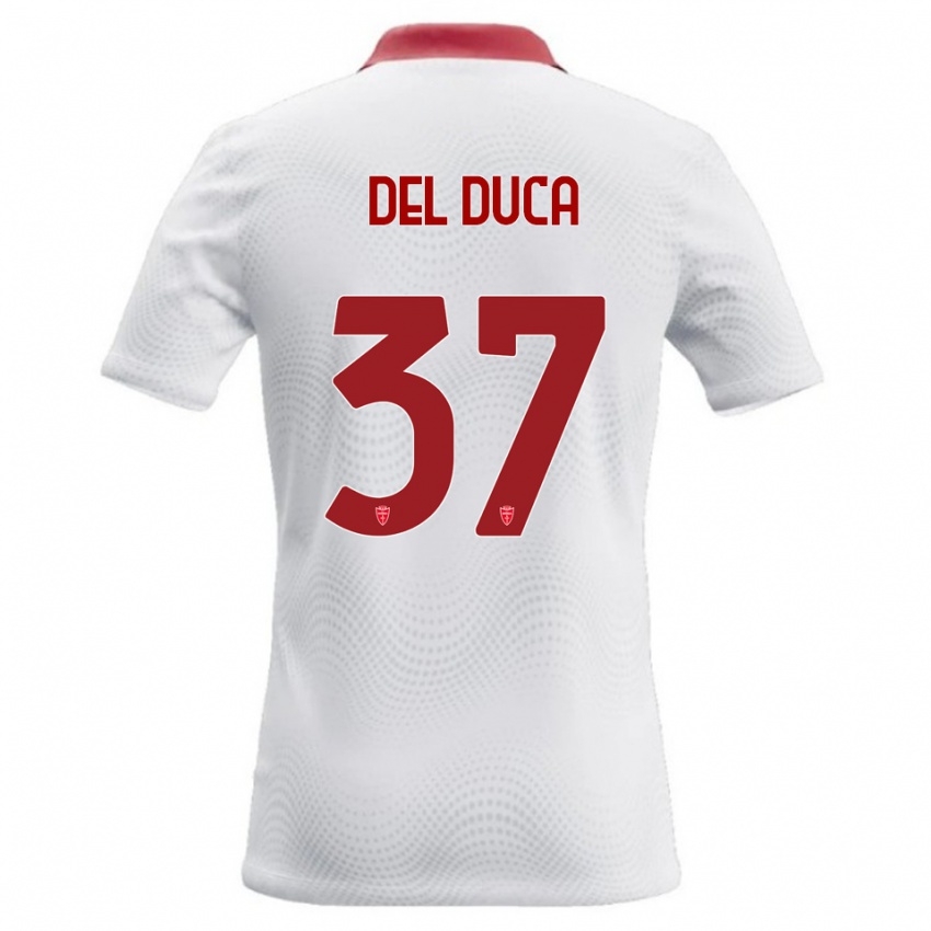 גברים Jacopo Del Duca #37 לבן אדום הרחק ג'רזי 2026/27 חולצה קצרה