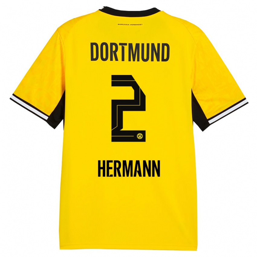 נשים Ben Hermann #2 צהוב שחור לבן ג'רזי ביתית 2026/27 חולצה קצרה