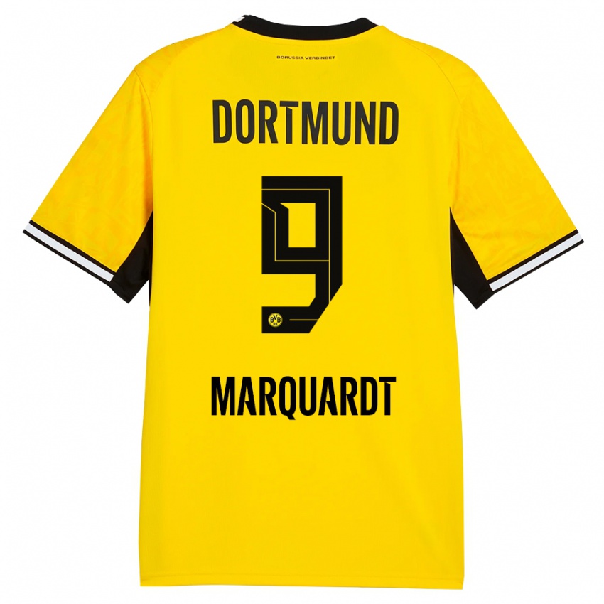 נשים Dana Marquardt #9 צהוב שחור לבן ג'רזי ביתית 2026/27 חולצה קצרה