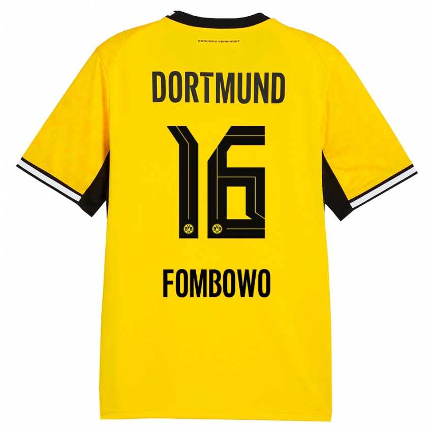 נשים Christian Fombowo #16 צהוב שחור לבן ג'רזי ביתית 2026/27 חולצה קצרה