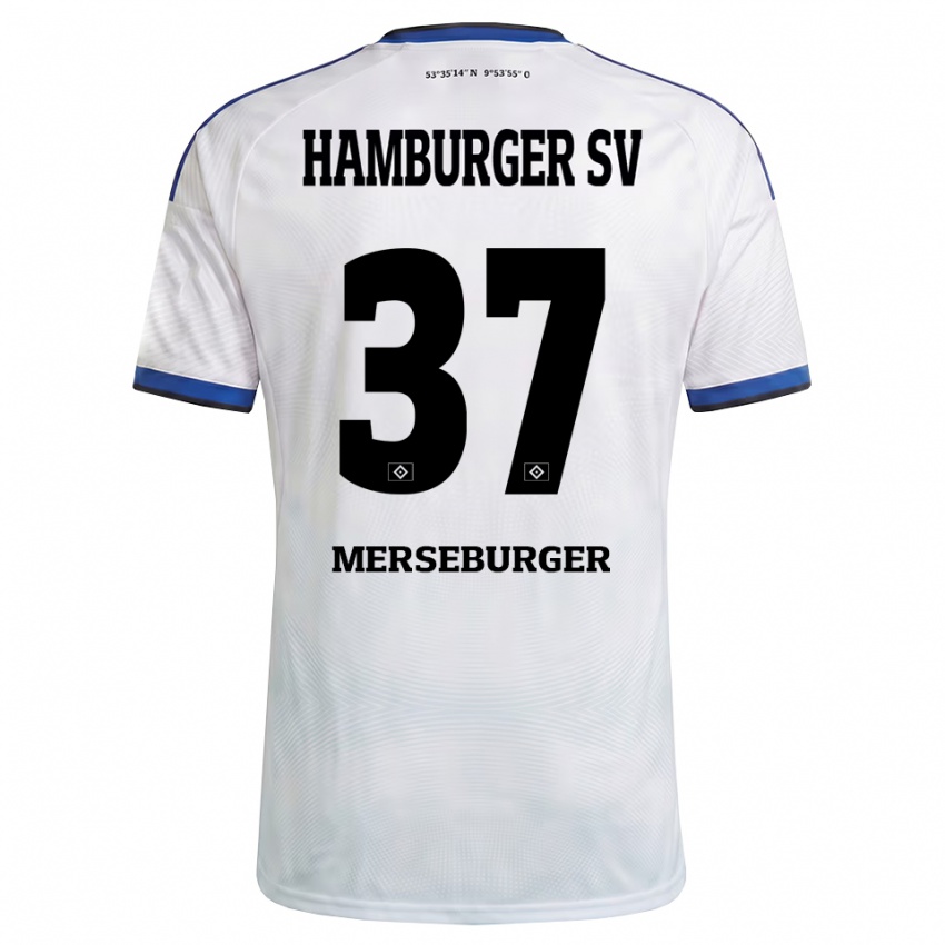 נשים Dominik Merseburger #37 לבן שחור כחול ג'רזי ביתית 2026/27 חולצה קצרה