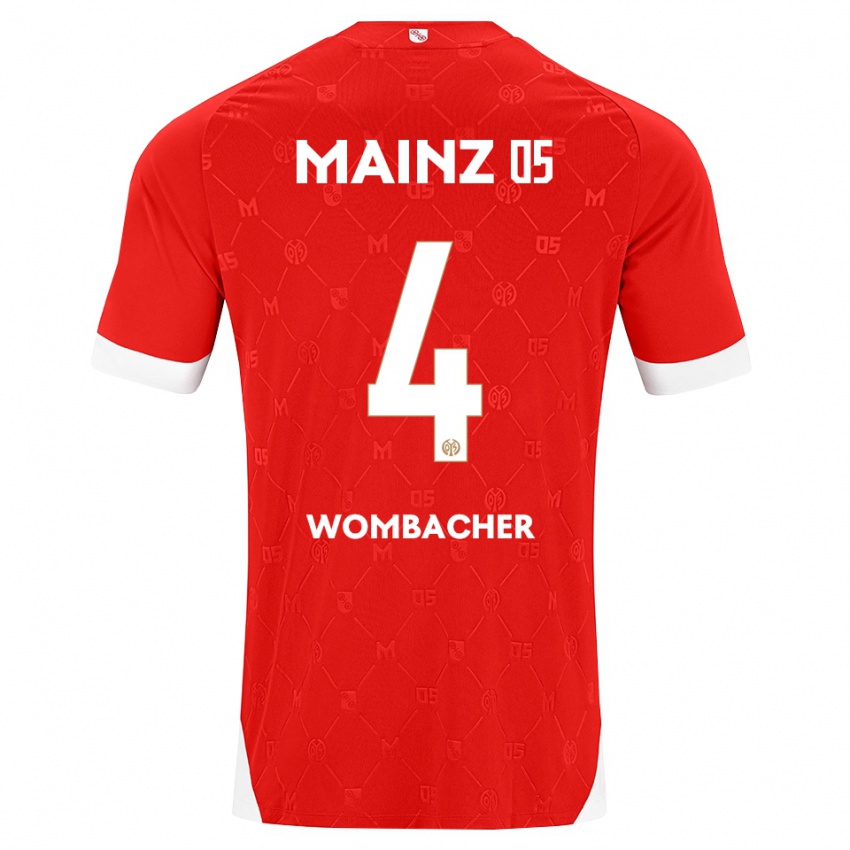 נשים Fynn Wombacher #4 אדום לבן ג'רזי ביתית 2026/27 חולצה קצרה